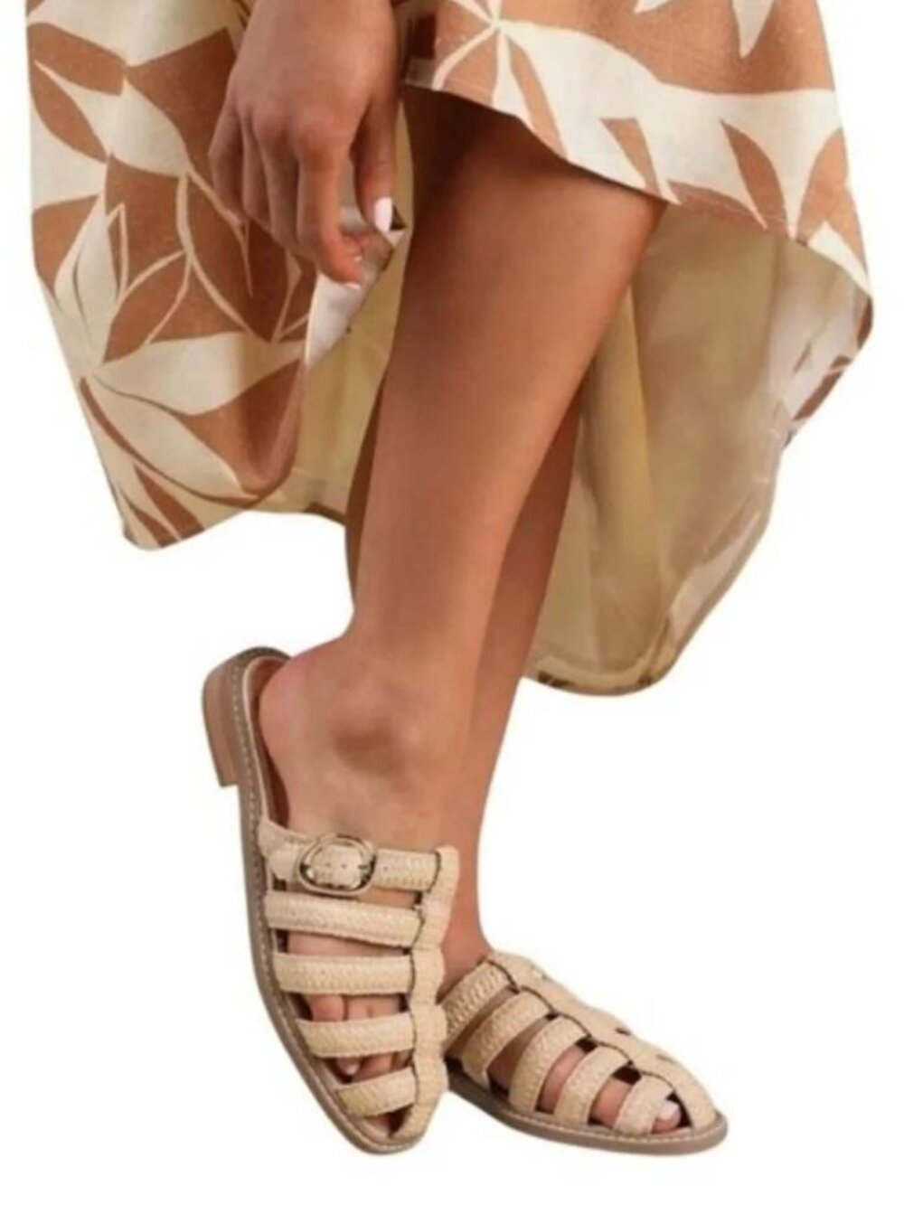 DV Dolce Vita Fyona Tan Straw Leather Strappy Slide Sandals 6.5